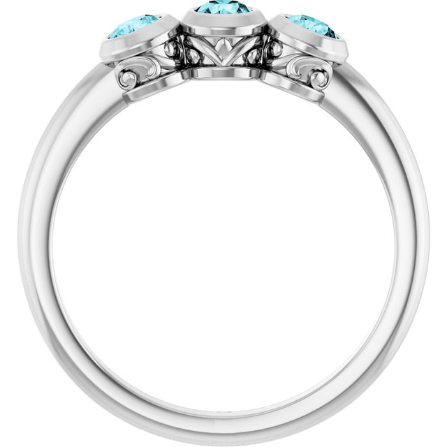 Sterling Silver Natural Blue Zircon Three-Stone Ring